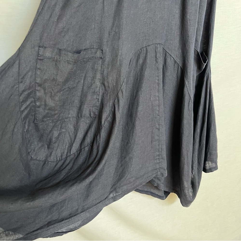 Linen Asymmetrical Navy Artsy Sleeveless Tank Dress - Picture 3 of 16